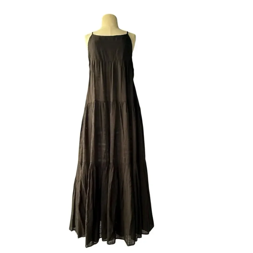 LSPACE Women’s Medium Black Tiered Maxi Dress Open Back Tie Bow Summer Boho Midi - Picture 3 of 9